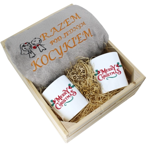 PREZENT ŚWIĄTECZNY ZESTAW KOC 160x200 + KUBKI
