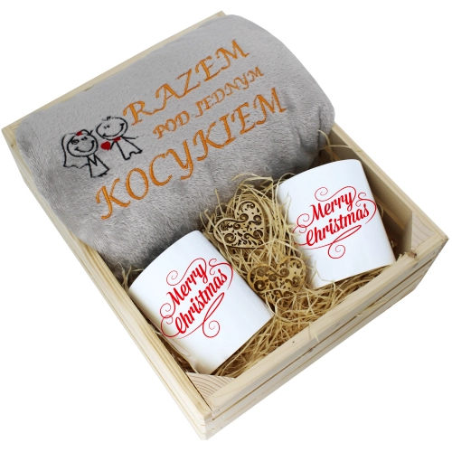 PREZENT ŚWIĄTECZNY ZESTAW KOC 160x200 + KUBKI