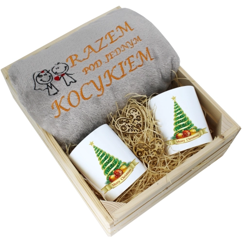 PREZENT ŚWIĄTECZNY ZESTAW KOC 160x200 + KUBKI