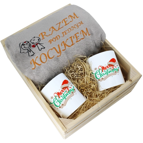 PREZENT ŚWIĄTECZNY ZESTAW KOC 160x200 + KUBKI
