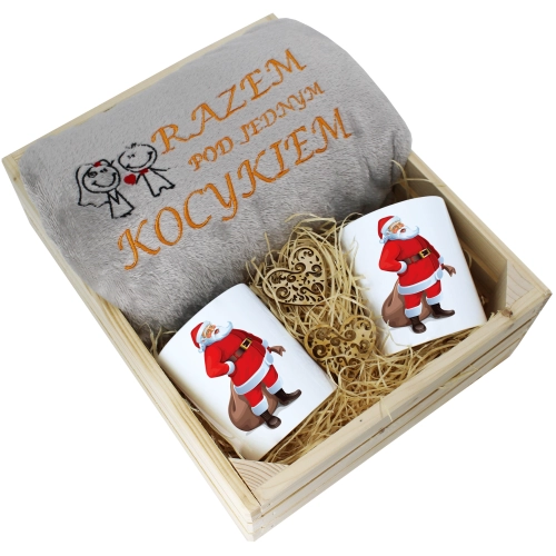 PREZENT ŚWIĄTECZNY ZESTAW KOC 160x200 + KUBKI