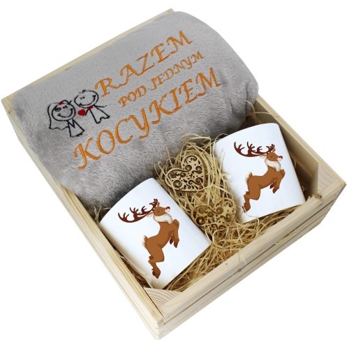 PREZENT ŚWIĄTECZNY ZESTAW KOC 160x200 + KUBKI