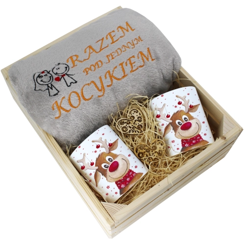 PREZENT ŚWIĄTECZNY ZESTAW KOC 160x200 + KUBKI