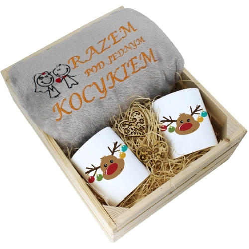 PREZENT ŚWIĄTECZNY ZESTAW KOC 160x200 + KUBKI