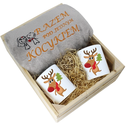 PREZENT ŚWIĄTECZNY ZESTAW KOC 160x200 + KUBKI