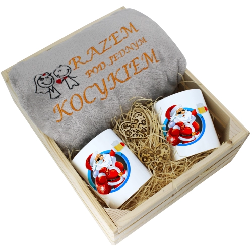 PREZENT ŚWIĄTECZNY ZESTAW KOC 160x200 + KUBKI