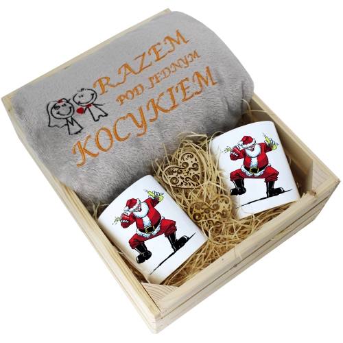 PREZENT ŚWIĄTECZNY ZESTAW KOC 160x200 + KUBKI