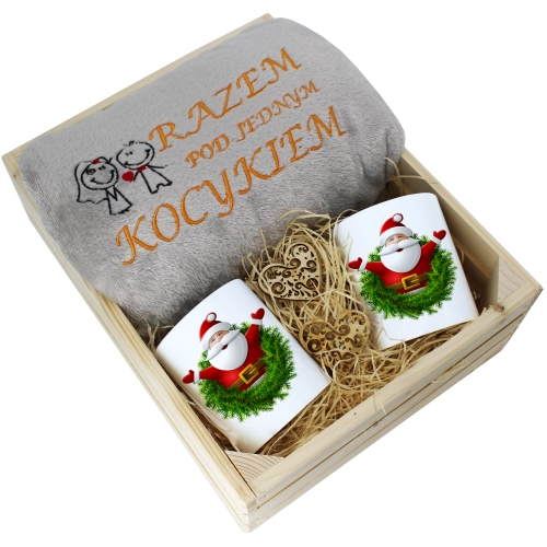 PREZENT ŚWIĄTECZNY ZESTAW KOC 160x200 + KUBKI