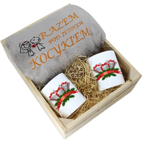 PREZENT ŚWIĄTECZNY ZESTAW KOC 160x200 + KUBKI