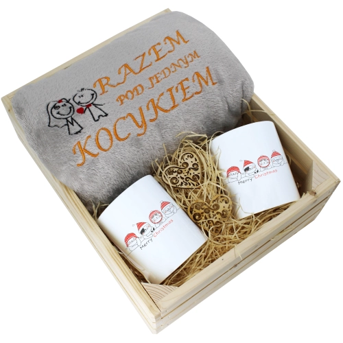 PREZENT ŚWIĄTECZNY ZESTAW KOC 160x200 + KUBKI