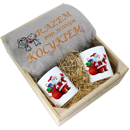 PREZENT ŚWIĄTECZNY ZESTAW KOC 160x200 + KUBKI