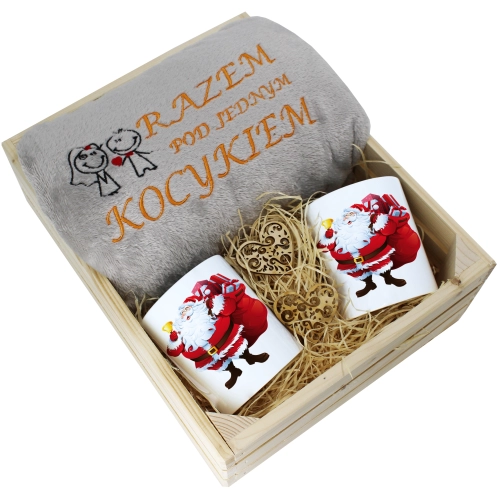 PREZENT ŚWIĄTECZNY ZESTAW KOC 160x200 + KUBKI