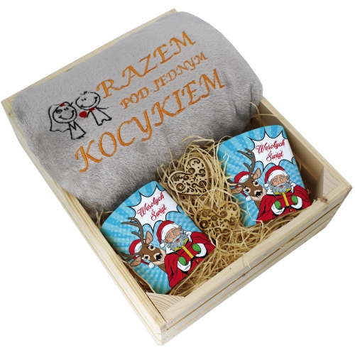 PREZENT ŚWIĄTECZNY ZESTAW KOC 160x200 + KUBKI