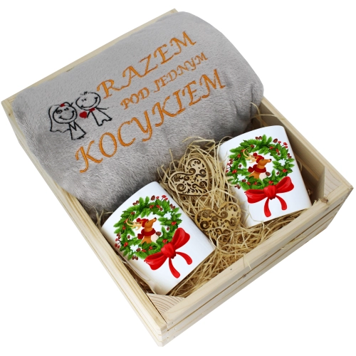 PREZENT ŚWIĄTECZNY ZESTAW KOC 160x200 + KUBKI