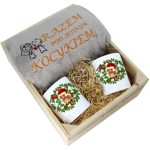 PREZENT ŚWIĄTECZNY ZESTAW KOC 160x200 + KUBKI