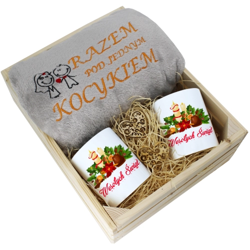 PREZENT ŚWIĄTECZNY ZESTAW KOC 160x200 + KUBKI