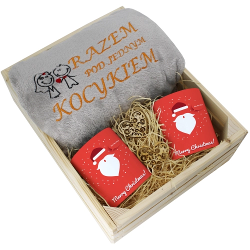 PREZENT ŚWIĄTECZNY ZESTAW KOC 160x200 + KUBKI