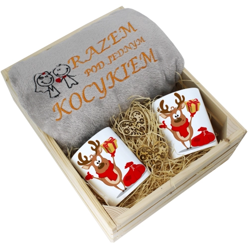 PREZENT ŚWIĄTECZNY ZESTAW KOC 160x200 + KUBKI