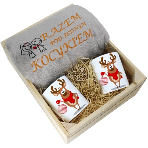 PREZENT ŚWIĄTECZNY ZESTAW KOC 160x200 + KUBKI