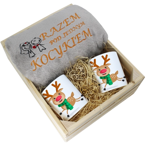 PREZENT ŚWIĄTECZNY ZESTAW KOC 160x200 + KUBKI
