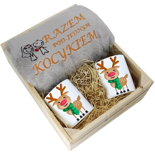 PREZENT ŚWIĄTECZNY ZESTAW KOC 160x200 + KUBKI