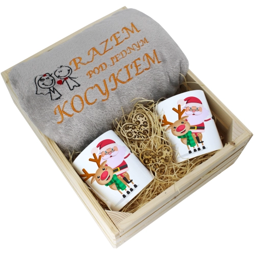 PREZENT ŚWIĄTECZNY ZESTAW KOC 160x200 + KUBKI