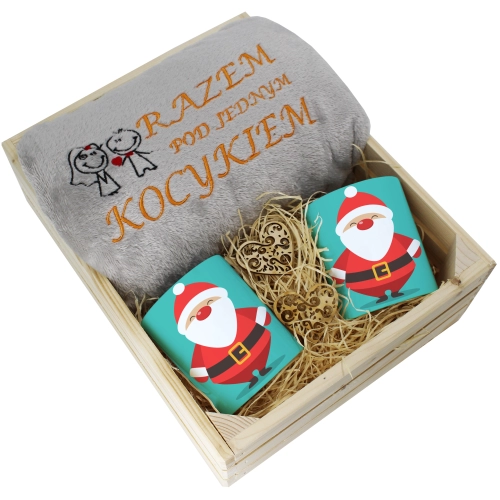 PREZENT ŚWIĄTECZNY ZESTAW KOC 160x200 + KUBKI