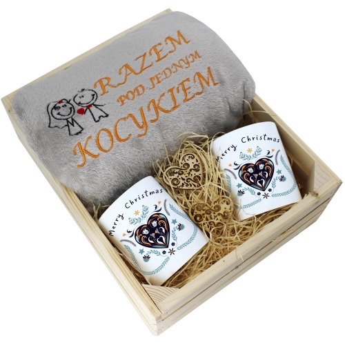 PREZENT ŚWIĄTECZNY ZESTAW KOC 160x200 + KUBKI
