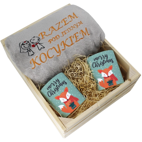 PREZENT ŚWIĄTECZNY ZESTAW KOC 160x200 + KUBKI