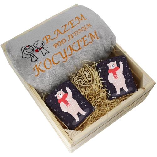 PREZENT ŚWIĄTECZNY ZESTAW KOC 160x200 + KUBKI