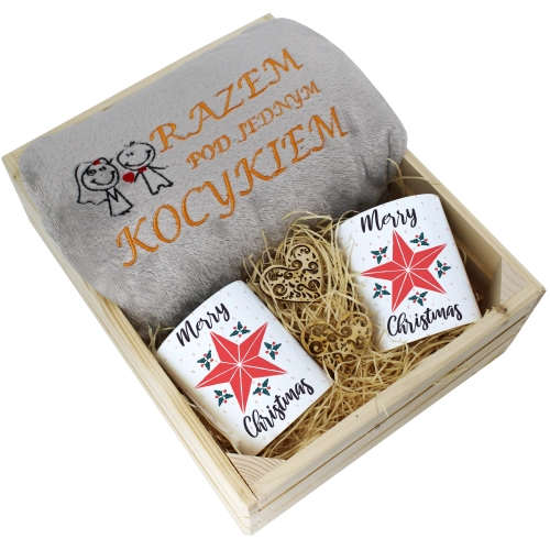 PREZENT ŚWIĄTECZNY ZESTAW KOC 160x200 + KUBKI