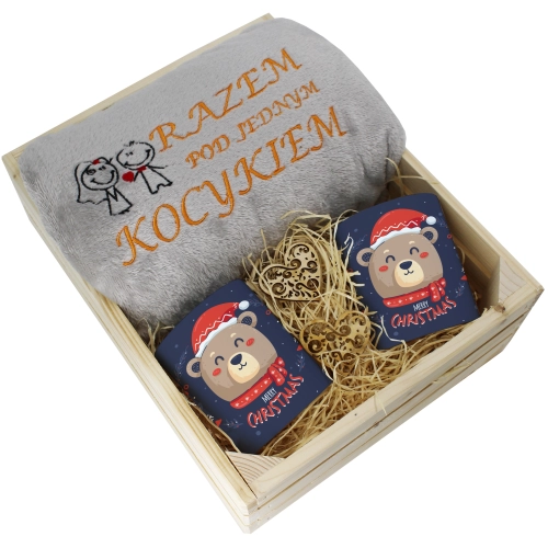 PREZENT ŚWIĄTECZNY ZESTAW KOC 160x200 + KUBKI