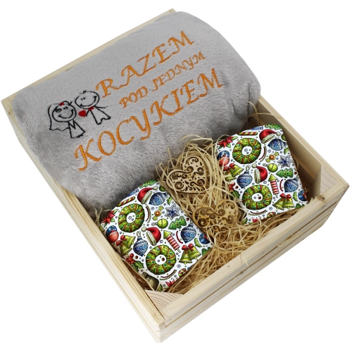 PREZENT ŚWIĄTECZNY ZESTAW KOC 160x200 + KUBKI