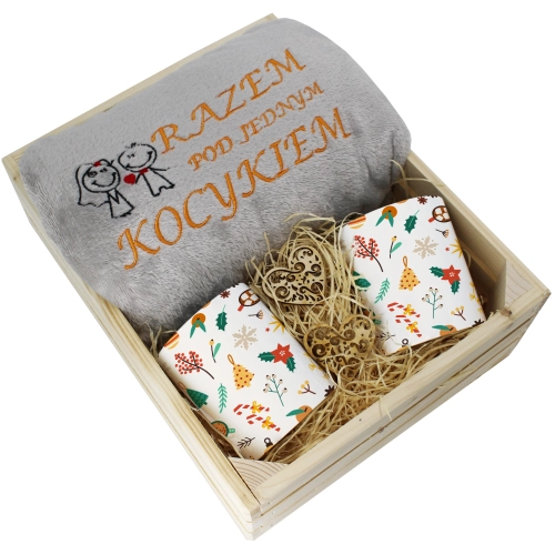 PREZENT ŚWIĄTECZNY ZESTAW KOC 160x200 + KUBKI