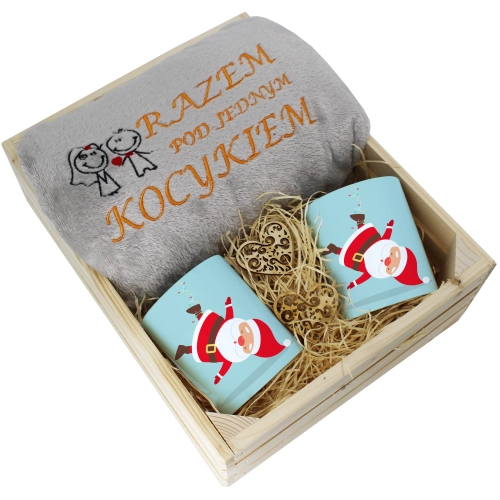 PREZENT ŚWIĄTECZNY ZESTAW KOC 160x200 + KUBKI
