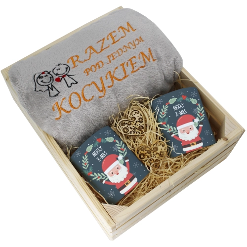 PREZENT ŚWIĄTECZNY ZESTAW KOC 160x200 + KUBKI