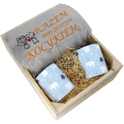 PREZENT ŚWIĄTECZNY ZESTAW KOC 160x200 + KUBKI