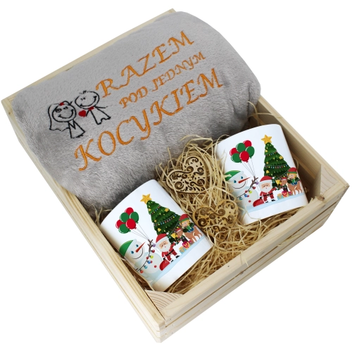 PREZENT ŚWIĄTECZNY ZESTAW KOC 160x200 + KUBKI