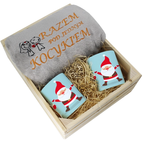 PREZENT ŚWIĄTECZNY ZESTAW KOC 160x200 + KUBKI