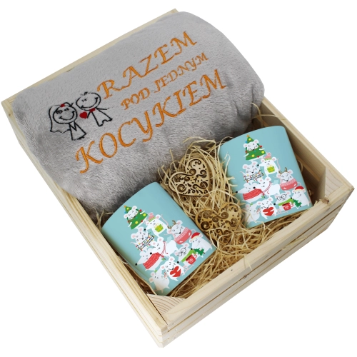 PREZENT ŚWIĄTECZNY ZESTAW KOC 160x200 + KUBKI