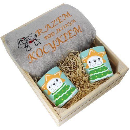 PREZENT ŚWIĄTECZNY ZESTAW KOC 160x200 + KUBKI