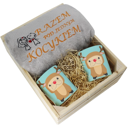PREZENT ŚWIĄTECZNY ZESTAW KOC 160x200 + KUBKI