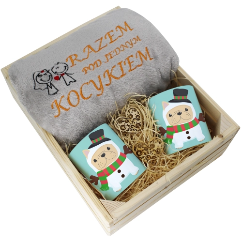 PREZENT ŚWIĄTECZNY ZESTAW KOC 160x200 + KUBKI