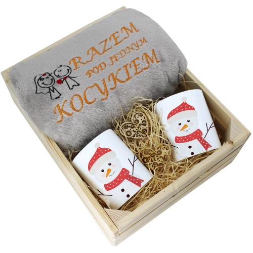 PREZENT ŚWIĄTECZNY ZESTAW KOC 160x200 + KUBKI