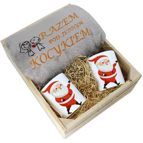 PREZENT ŚWIĄTECZNY ZESTAW KOC 160x200 + KUBKI