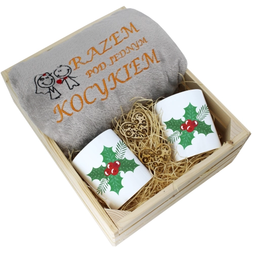 PREZENT ŚWIĄTECZNY ZESTAW KOC 160x200 + KUBKI