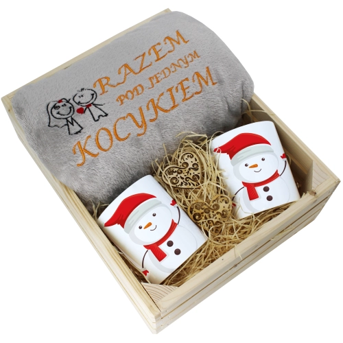 PREZENT ŚWIĄTECZNY ZESTAW KOC 160x200 + KUBKI