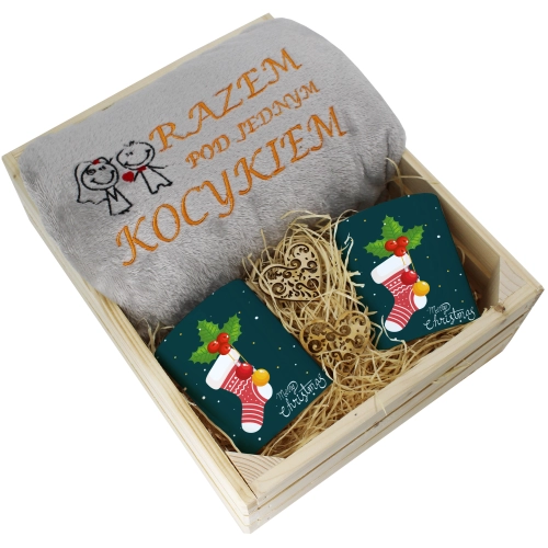PREZENT ŚWIĄTECZNY ZESTAW KOC 160x200 + KUBKI