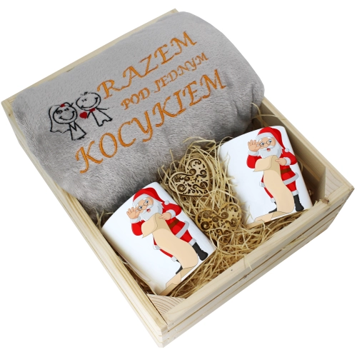 PREZENT ŚWIĄTECZNY ZESTAW KOC 160x200 + KUBKI