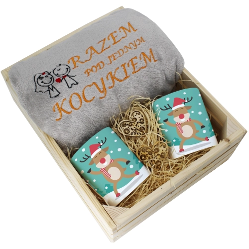 PREZENT ŚWIĄTECZNY ZESTAW KOC 160x200 + KUBKI